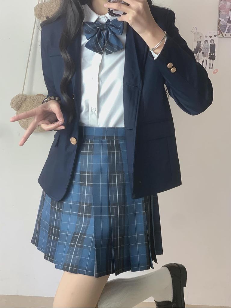 QOOLY JK Uniform Cosplay Student School Jacket Fashion JK Cos Costume Navy Blue Size S Women's