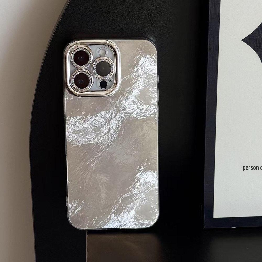 Чехол для телефона и защитное стекло для камеры с узором «Ледник» для iPhone 13/14/15/16 Promax - Блестящий Высококлассный Нишевый Дизайн