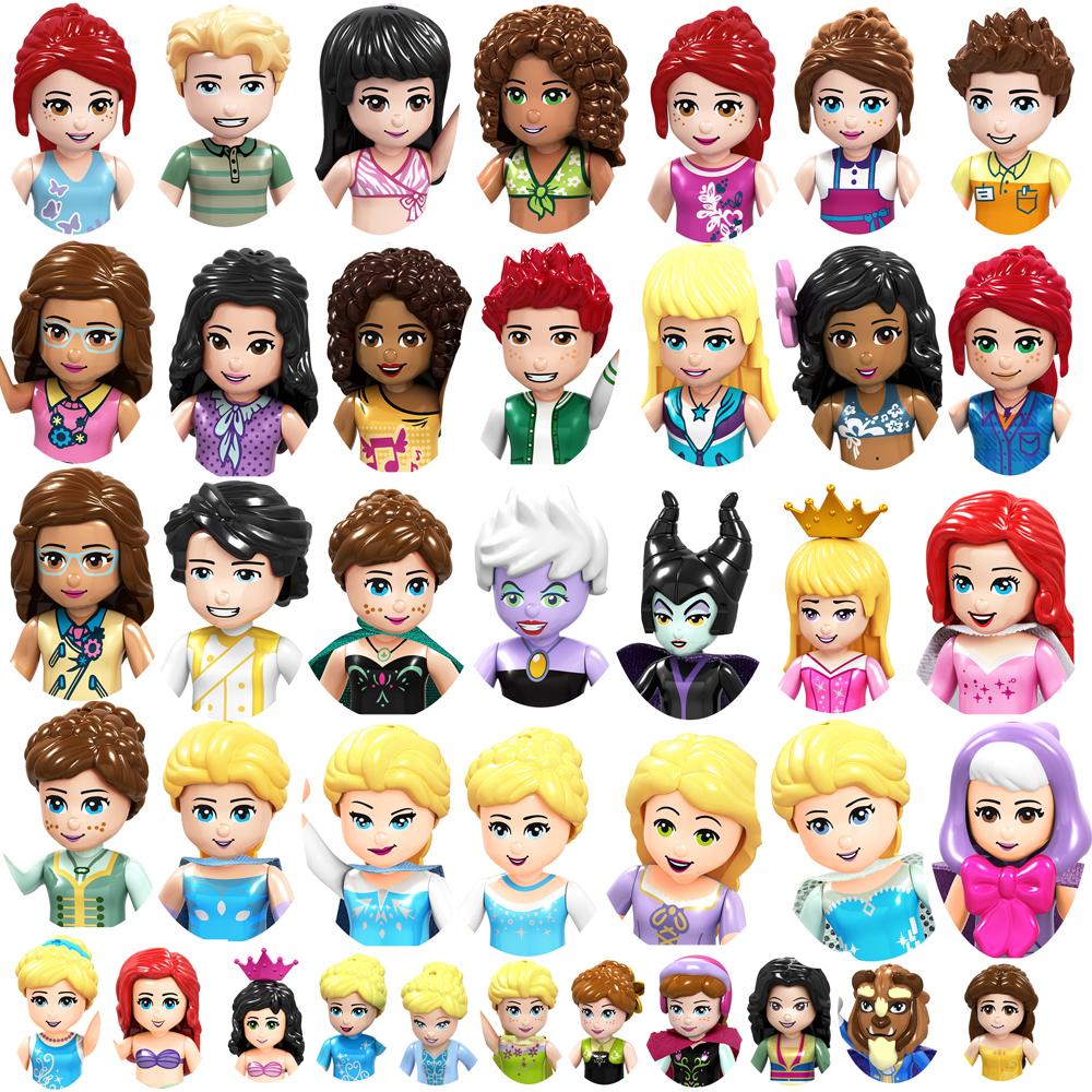 Нетоксичные сказочные принцессы дети Белль Чудовище Золушка Анна Оливия Модель Фигурка Блоки Конструктор Строительные Кирпичики Игрушки Для Детей