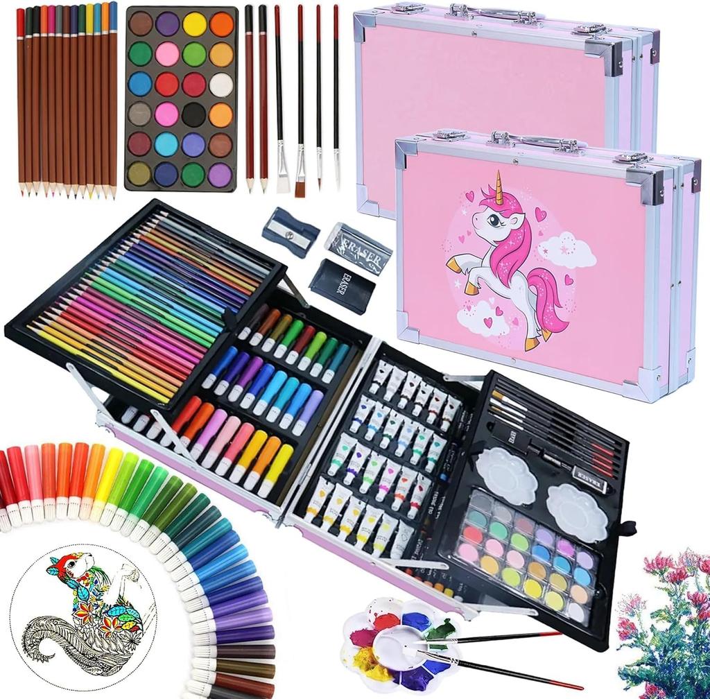Art Set for Children 145 Pieces in a Unicorn Case - Pink