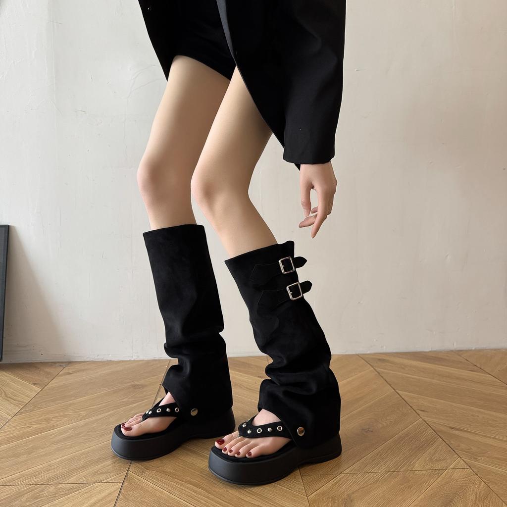 Ботинки с двумя носками для женщин на весну и лето 2025 года, новые тонкие шлепанцы на толстой подошве с завышенными брючинами, многослойные полые прохладные ботинки