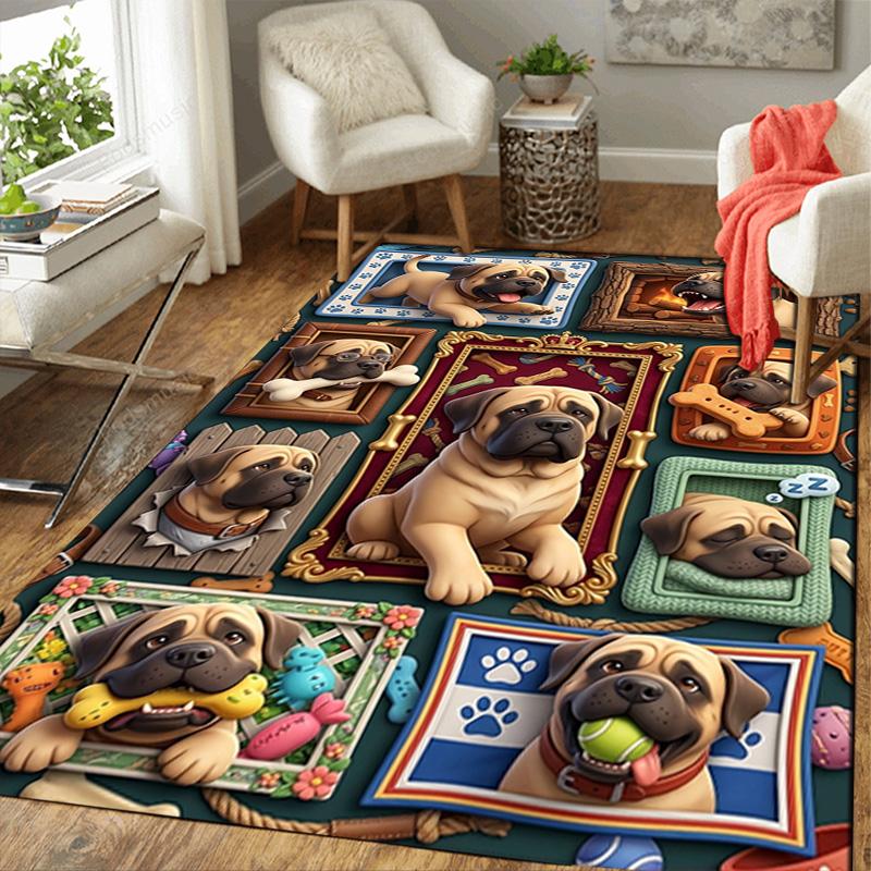 Pug Portrait Compilation Pattern Rug Floor Mat for Living Room or Bedroom Soft and Comfortable Carpet a Gift for Birthday and Holiday.