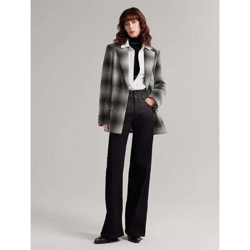ELLE Women's Lamb Wool Blend Plaid Blazer