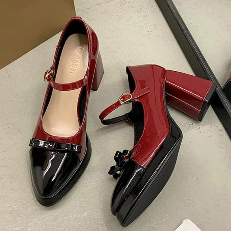 2024 High Heels Lolita Women Shoes Bow 2024 New 2024 Mary Jane Summer Shoes Women Shallow Sandals Dress Party Mujer Zapatos Pumps