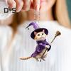 Wizard Hat Cat Hanging Decoration Home Indoor Christmas Tree Car Rearview Mirror 2D Flat Acrylic Broom Kitten Hanging Ornament Animal Pendant