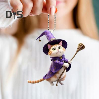 Волшебная шляпа, кошка, подвесное украшение, домашняя комнатная рождественская елка, зеркало заднего вида автомобиля, 2D, плоская акриловая метла, котенок, подвесное украшение, животное, кулон