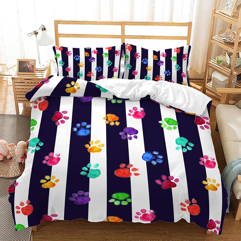 Boy/Girl Duvet Cover Set Home Textile Suit Gradient Cat Paw Print Bone Child Quilt Cover Bed Sets Animal Cat Comforter Cover New