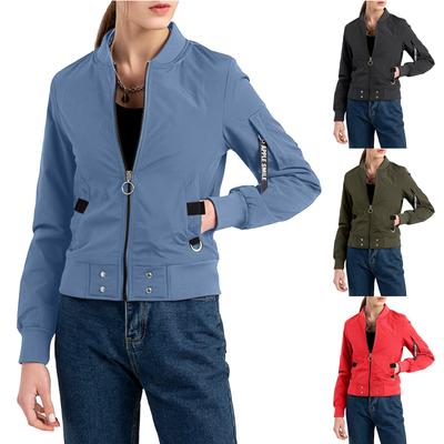 Женская модная однотонная повседневная летная куртка со стоячим воротником на весну и осень