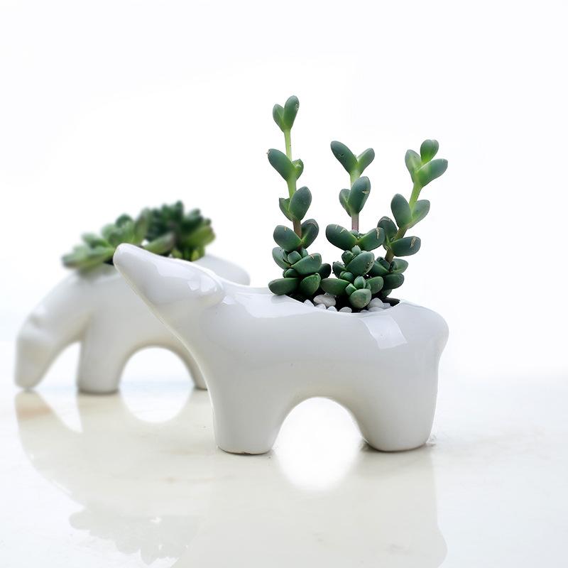 Scandinavian Style Ceramic Succulent Flower Pot, Creative Office Desktop Polar Bear Couple Green Plants Animal Potted Plants