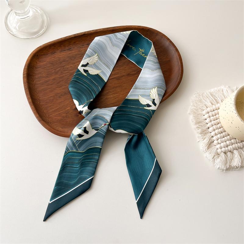 Женский длинный узкий шелковый шарф, повязка на голову, шейный галстук с принтом, роскошные брендовые аксессуары для волос, классные шарфы для девочек, лето 2021 г.