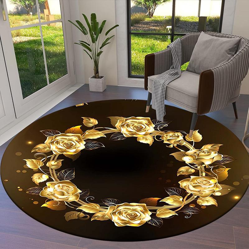 1pc Office Carpet Chair Mats Golden Rose Wreath Design Perfect for Decorating Office Chairss, Or Bedrooms.YDT505