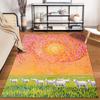 Colorful Pastoral Landscape Carpet with Sheep and Swirling Sun Art Suitable for use as an anti-slip for living room bedroom sofas