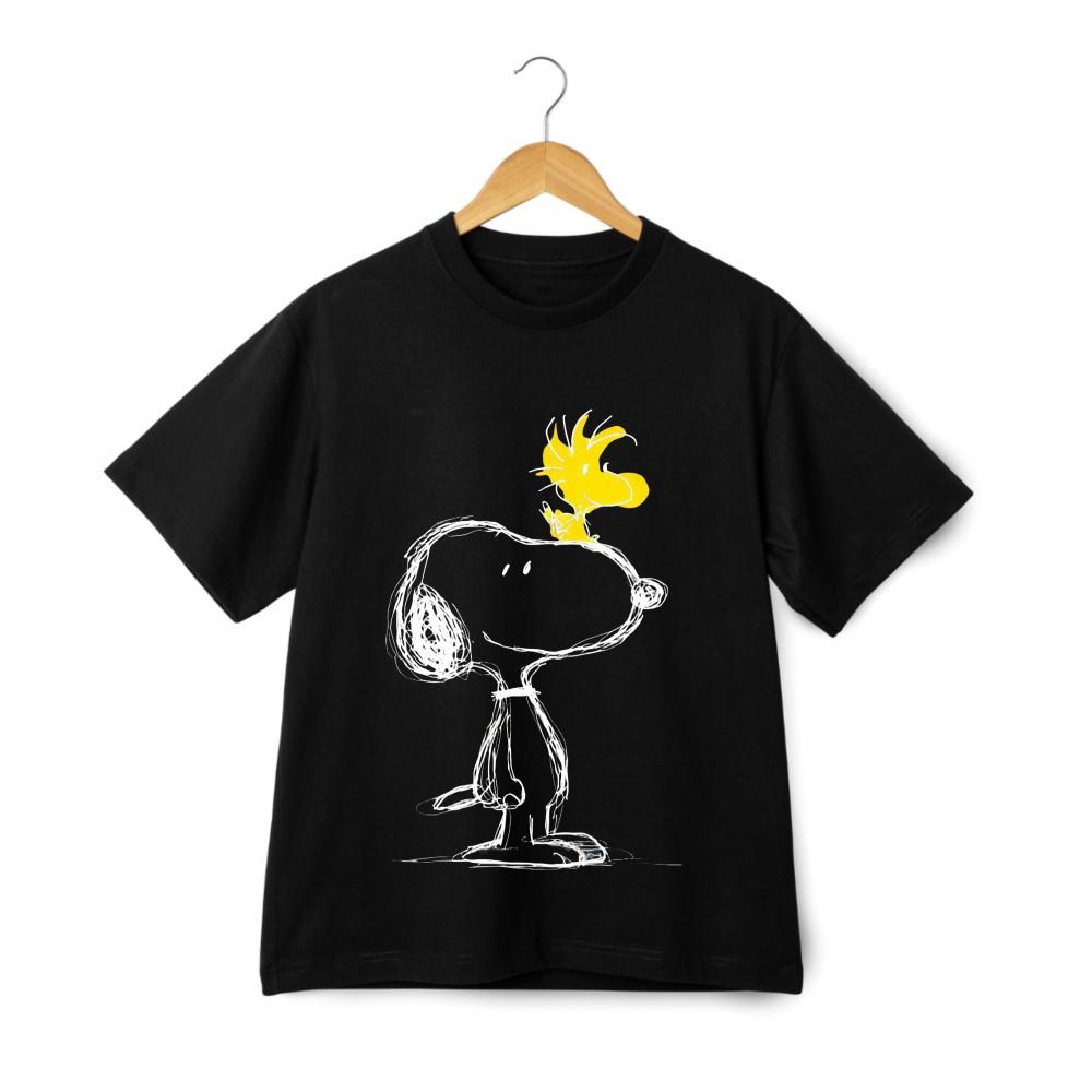 Simple Sketch Style Snoopy and Woodstock Printed T- Shirt|Casual Short Sleeved