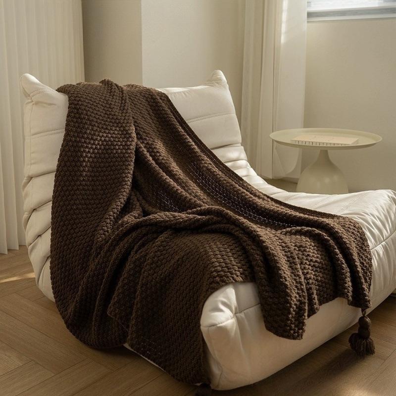 Maillard Knitted Throw Blanket with Tassels Soft Warm Sofa Cover Bed Fringe Blanket Cozy Boho Home Decor