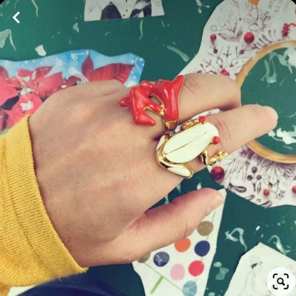 Korean Style Painting Ring Geometric Enamel Ring Cute Frog Drip Oil Ring Decoration