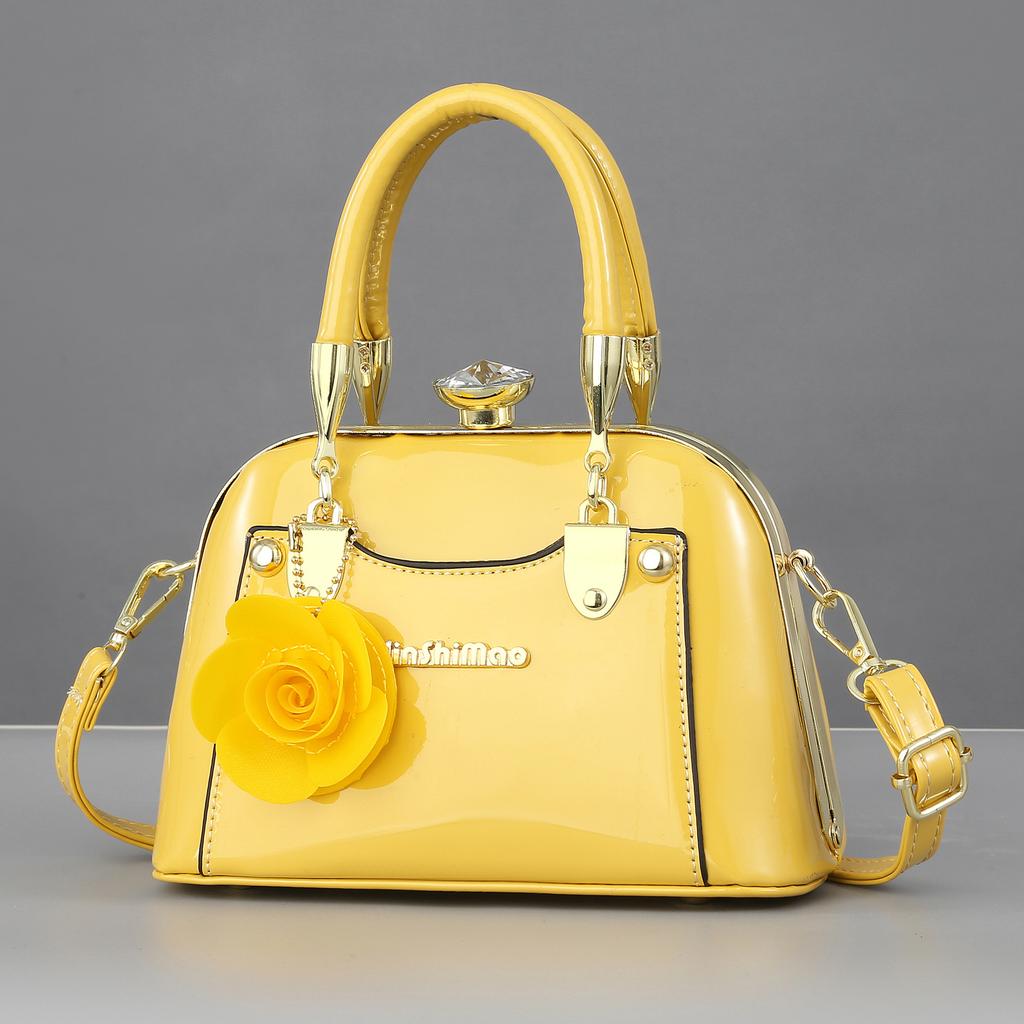 Textured Bright Leather European and American Fashion Handbag Shoulder Bag Large Capacity Messenger Bag Shell Bag Dinner Bag