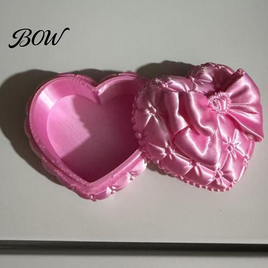 Satin Bow Jewelry Case Box, Heart Shape with Decor, Durable PLA Storage Container 3D Printed Case, for Wedding And Desktop Organization Decorative