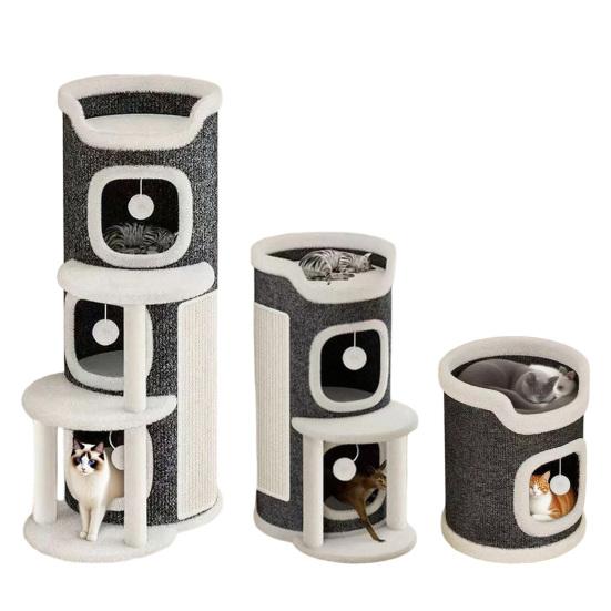 Игровой комплекс для кошек Когтеточка-бочка с 3 кошачьими пещерами Сизалевая когтеточка Многоярусный игровой комплекс для кошек для семьи с несколькими кошками