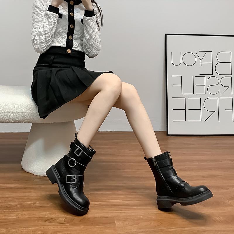 Корейская версия женских рыцарских сапог с ремешком с пряжкой, на толстой подошве, с увеличением роста, женские сапоги зима 2025, новые ретро ковбойские сапоги в западном стиле