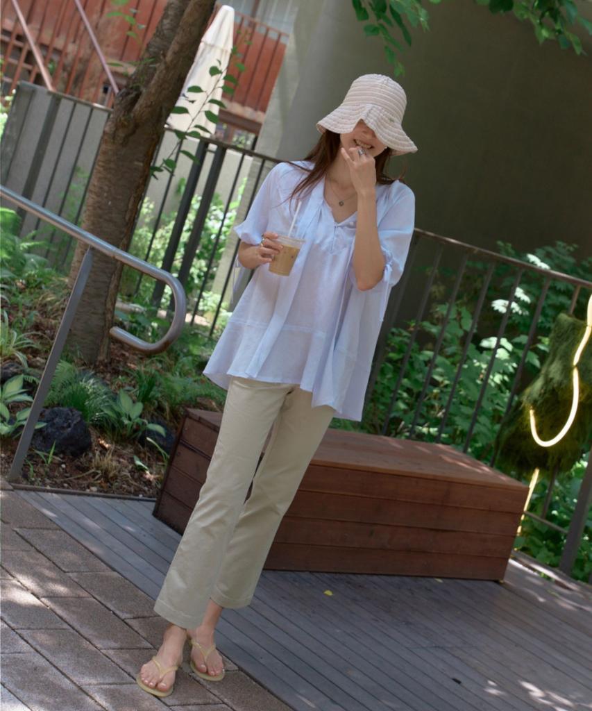 MONDAYFLOW Airy Tie Blouse_Sky Blue