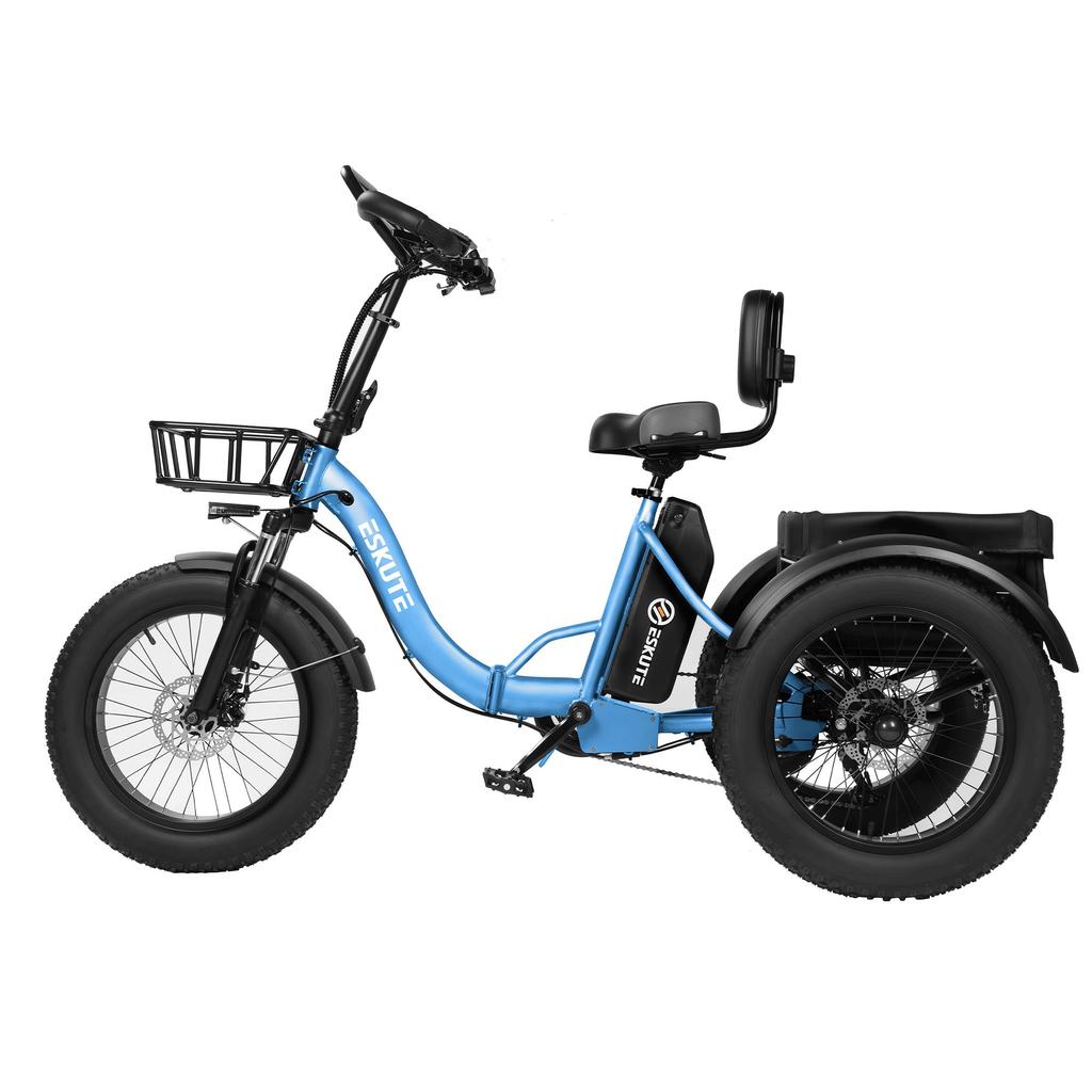 Электрический грузовой трехколесный велосипед ESKUTE T302 Pro, аккумулятор 48 В 20,8 Ач, с задним сиденьем и спинкой, передней и задней корзинами