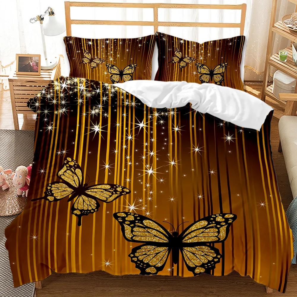 Комплект постельного белья Golden Butterfly Duvet Cover Set Exotic Luxury Style Комплект постельного белья для взрослых девочек Butterfly Queen King Size Полиэстеровый чехол-одеяло