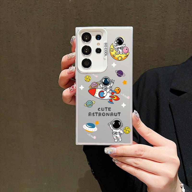 Рождественский лазерный чехол для телефона с астронавтом для iPhone 15 14 Pro Max 13 12 11 Samsung S23 S22 Ultra A54 A53 Противоударный задний чехол с рисунком оленя и Санта-Клауса