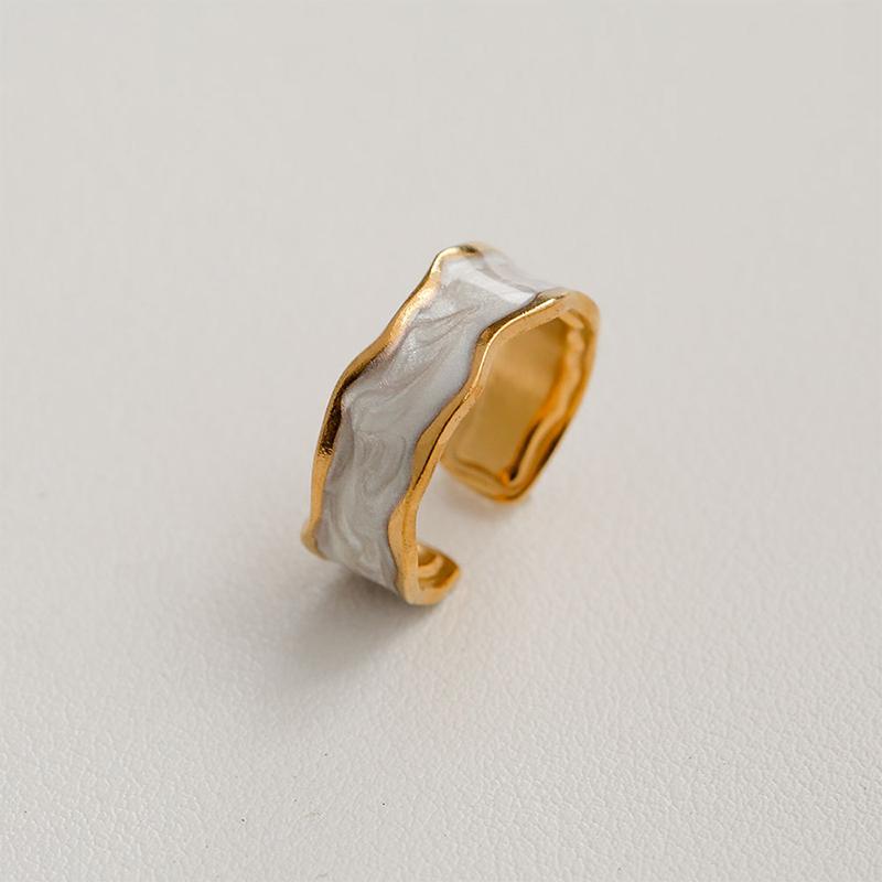 Stainless Steel French White Enamel Rings For Women Drip Glaze Romantic Elegent Girl Ring Daily Wear Sweet Y2K Jewelry No Fading