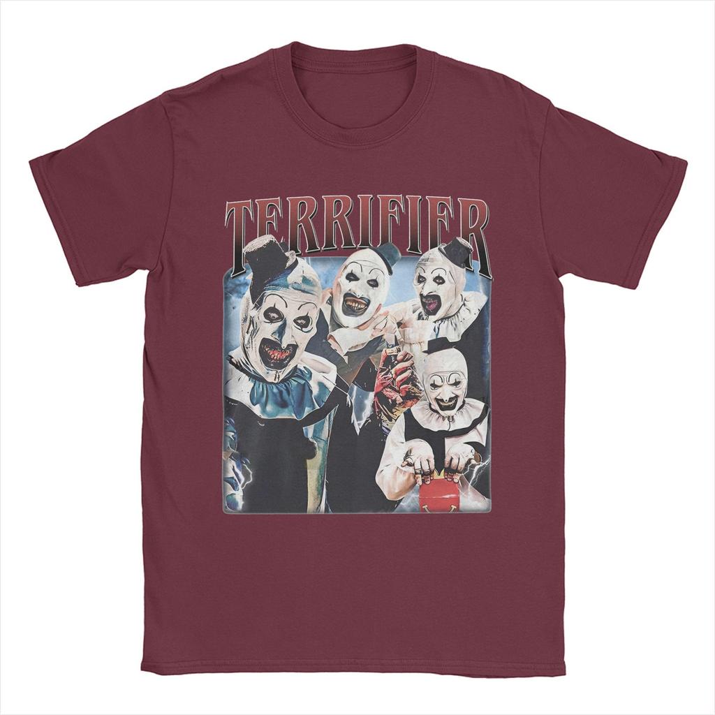 Футболки с фильмами ужасов «Terrifier», мужские, 100% хлопок, винтажная футболка с круглым вырезом, футболки с коротким рукавом, летняя одежда