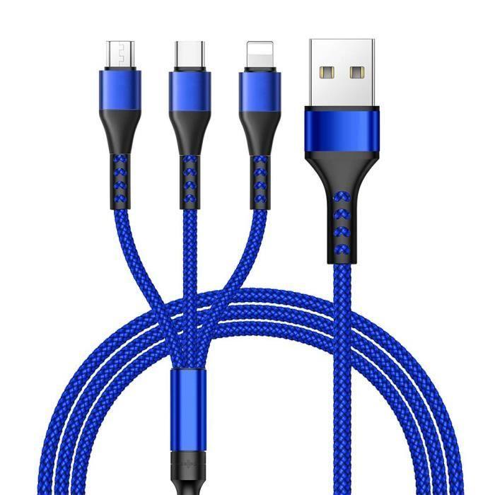 3-in-1 Multifunction USB Cable for Samsung Galaxy A54 A14 4G-5G A34 M13, M23 5G, USB-C Micro-USB Cable Blue