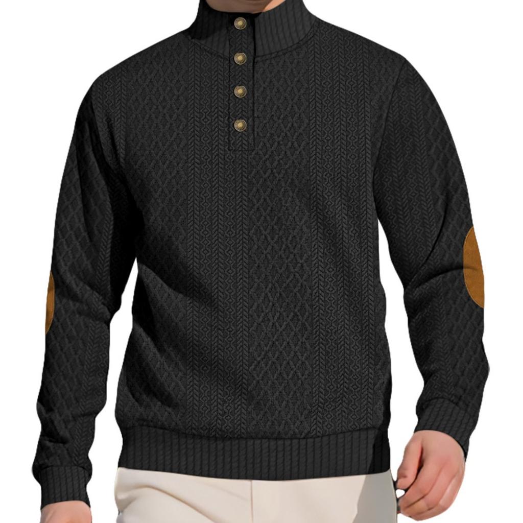 Мужская толстовка с длинным рукавом, на пуговицах, со стойкой воротником, жаккардового плетения, для повседневной спортивной одежды