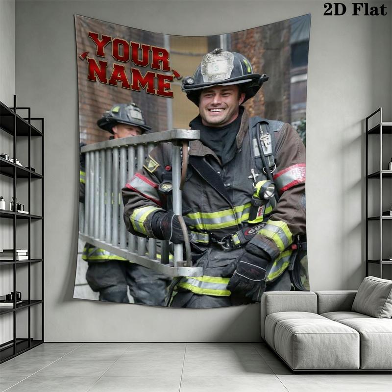 Custom Name Chicago Fire Wall Tapestry Aesthetic Wall Hanging Printed Fabric Blanket Decorative Tapestries for Bedroom Living Room Home Decor