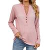 Autumn Winter Top for Women V-neck Button Striped Loose Long Sleeve T-shirt