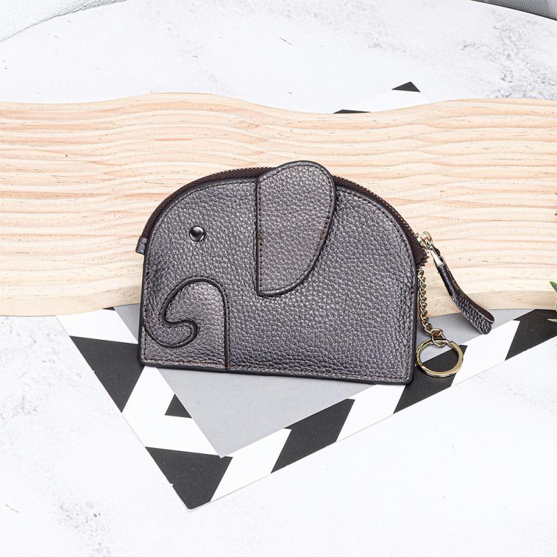 First-layer Cowhide Women's Change Purse Japanese Elephant Creative Tassel Zipper Bag Genuine Leather Key Coin