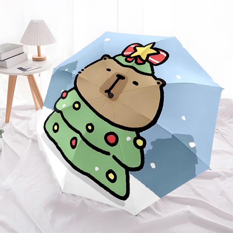 1PC Christmas Capybara Folding Umbrella with 8 Frames, Automatic Open, Durable Frame, Quality Craftsmanship yy250912087