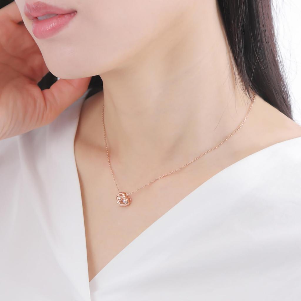 Kao White Clover Hello Kitty Dancing Stone Necklace 40cm Sanrio Characters 925 Sterling Silver Cubic Zirconia Heart Ribbon Pink Gift