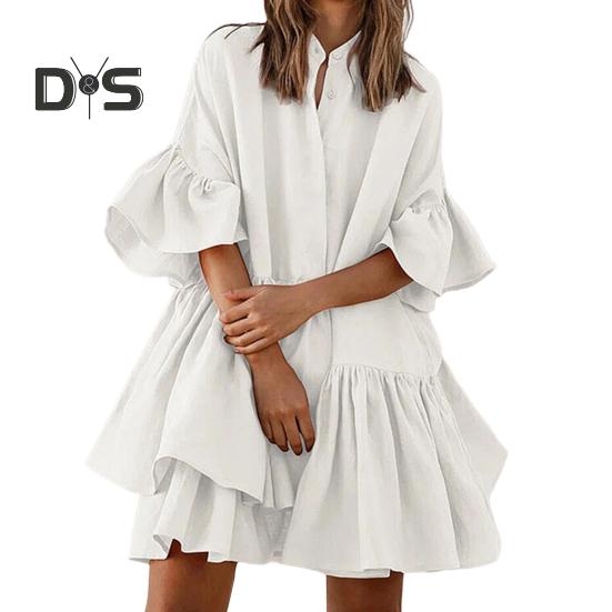 Женское многоярусное платье-бэбидолл с плиссированными рукавами, летнее повседневное свободное мини-платье средней длины для повседневной жизни и пляжных вечеринок