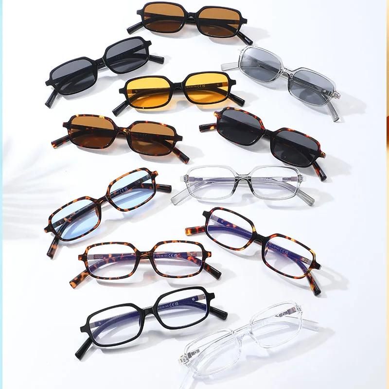  Fashion Women Small Rectangle Sunglasses Retro Leopard Shades UV400 Anti-Blue Light Glasses Frames