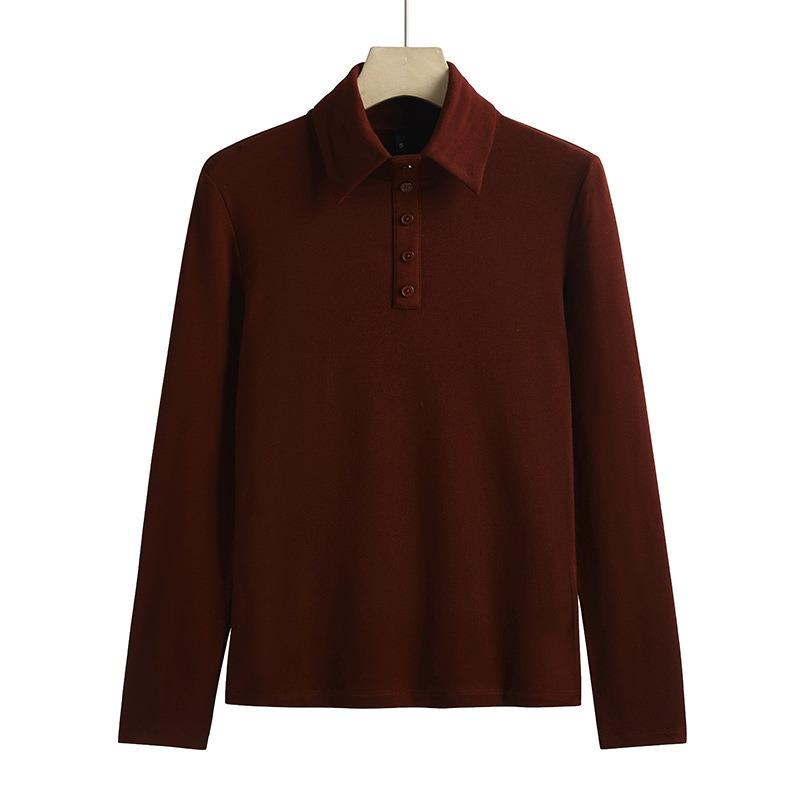 Женская модная футболка с отворотом из хлопка, удобная внутренняя одежда, модная женская футболка с длинными рукавами, нижняя рубашка, облегающий топ