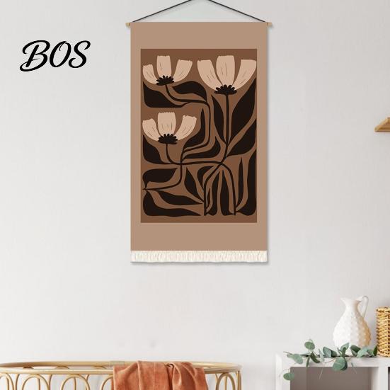 Decorative Wall Tapestry Mid-Century Tapestry, Hanging Fabric Animals Flowers Plants Designs, Abstract Mid-century Modern with Fringe for Living Room