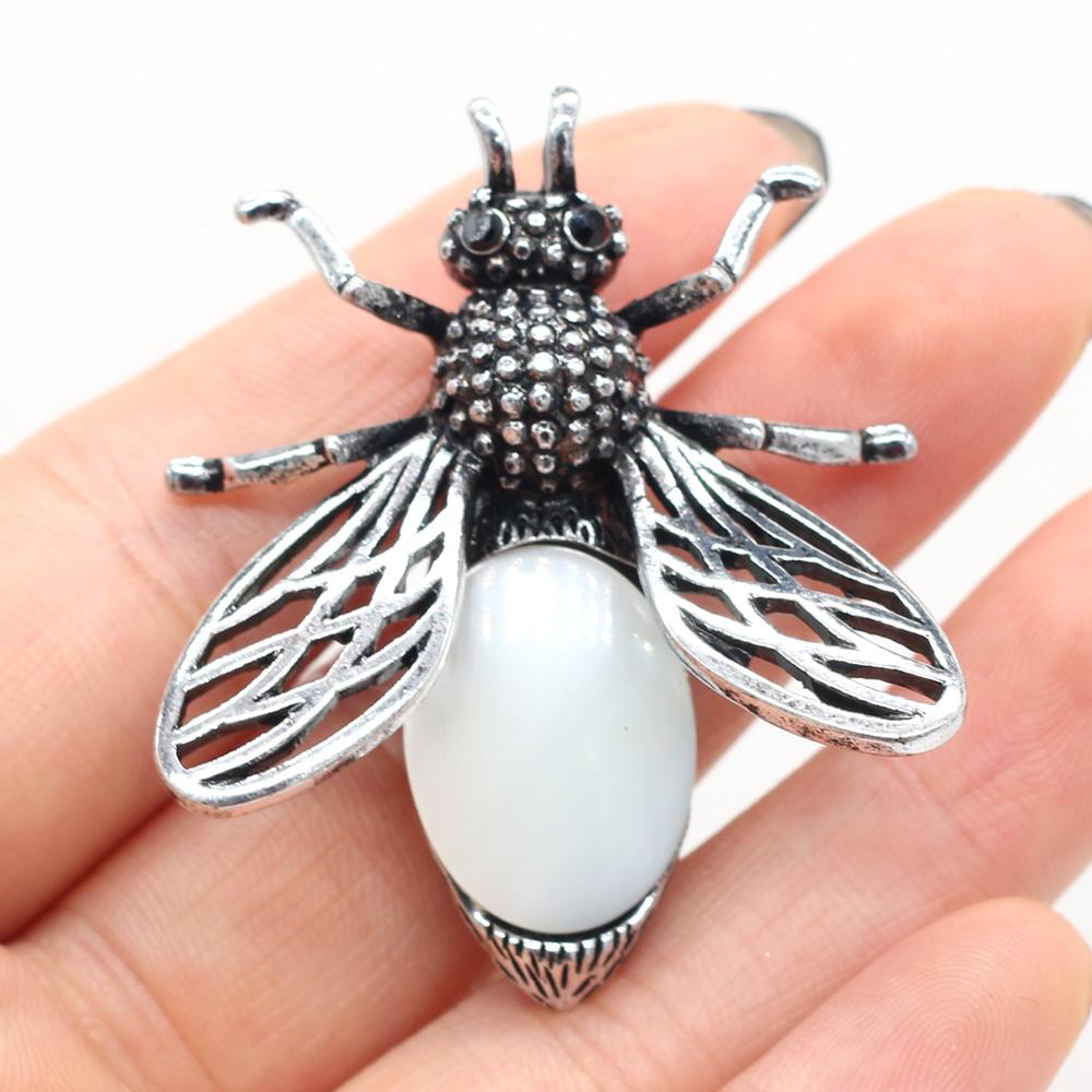 Women Brooch Natural Stone Bee-Shaped Pendant For Jewelry Making DIY Necklace Bracelet Clothes Shirts Accessory