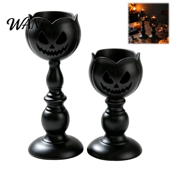 Stable Metal Candle Base Halloween Pumpkin Head Holder, Matte Black Tea Light Decorative Figurine Stand, Vintage Style Lamp for Holiday Party