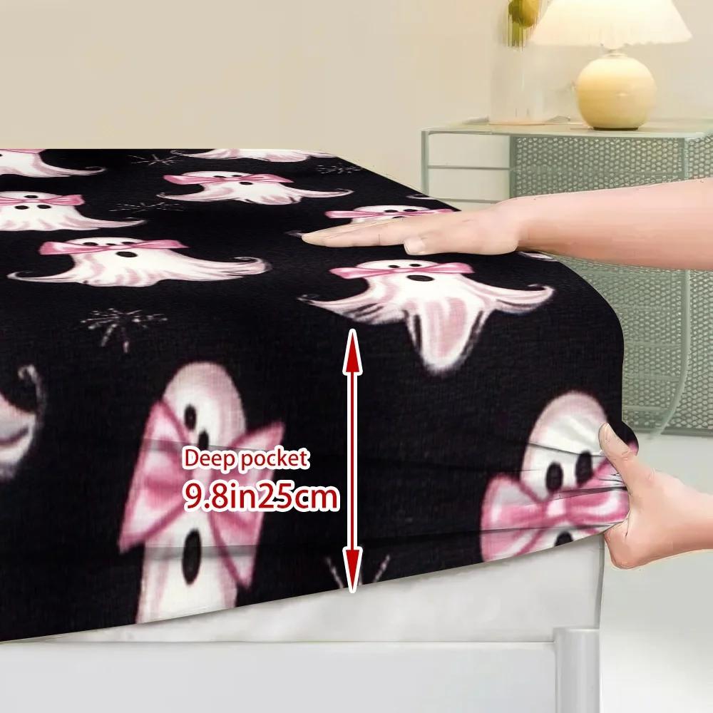 1Pc Halloween Fitted Sheet Lovely Ghost 3D Print  Polyester Cover Breathable Bedding Set Home Decor Without Pillowcases