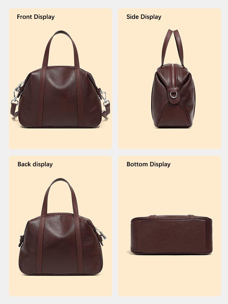 Zency Women's Luxury Solid Color Cowhide Leather Handbag