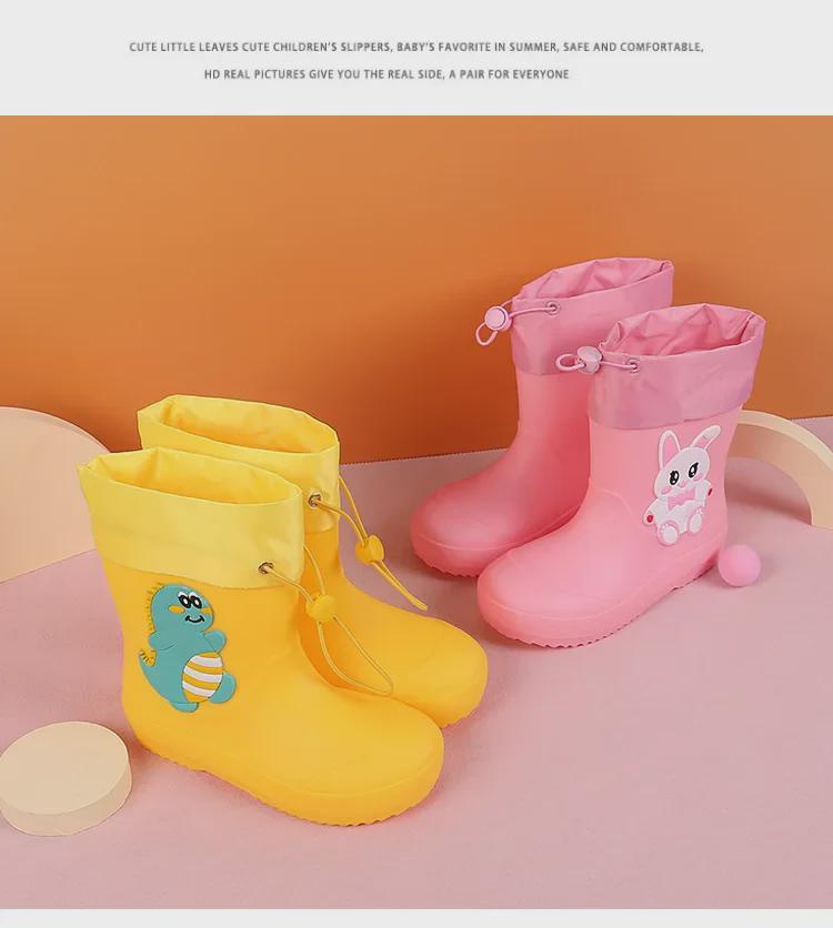 Водонепроницаемые резиновые сапоги с героями мультфильмов для детей - прочная конструкция средней высоты для мальчиков и девочек