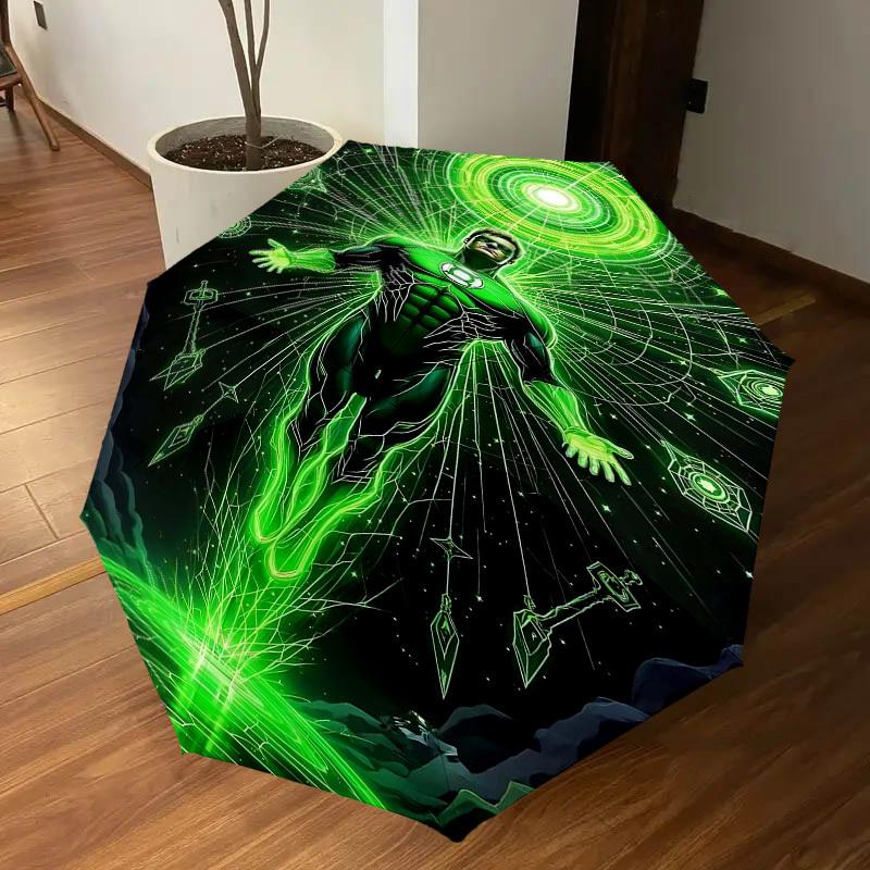 1pc Green Lantern Automatic Open/Close Umbrella Compact Folding Umbrella with 8-Rib Shaft lightweight esign, for Women/Men1130A