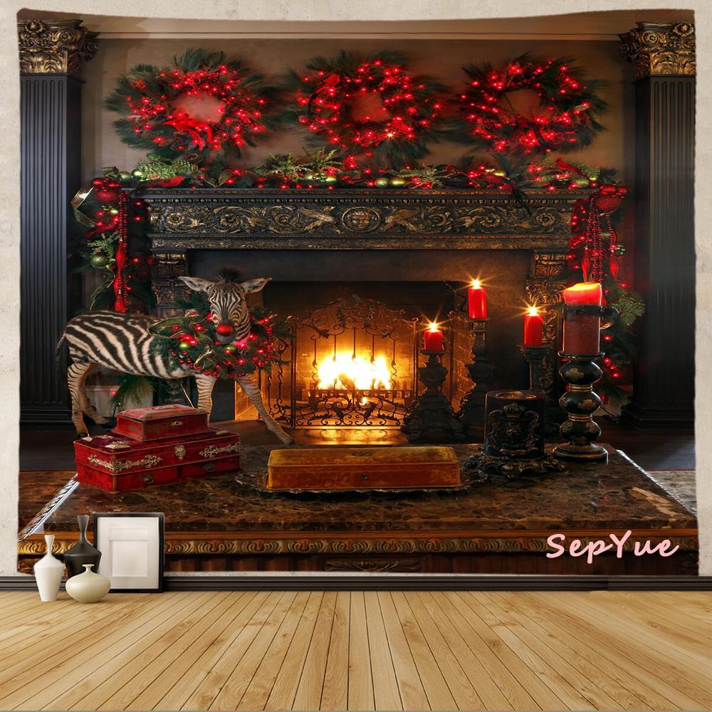 SepYue рождественские носки каминная елка праздничное украшение гобелен с принтом хиппи винтажный большой 3d тканевый настенный гобелен
