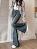 Korean Fashion Slim Casual Vintage Blue Women‘s Jeans Winter American Style Chic Office Ladies Pockets Basic Female Flare Pants