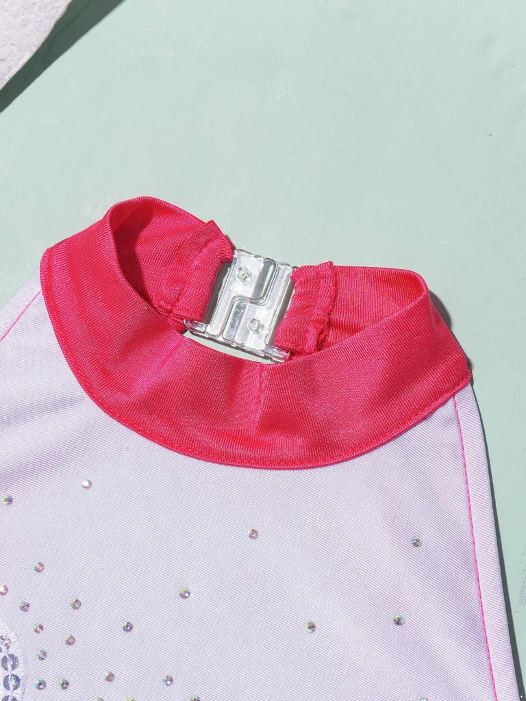 Детское гимнастическое танцевальное платье без рукавов для девочек, блестящий купальник со стразами и пайетками, цветочный декор, танцевальная одежда, костюм