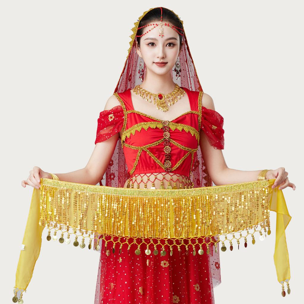 Women's High Waisted Sexy Sequined Half Skirt Waist Accessories Sequined Belly Dance Waist Scarf